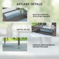 Outsunny Banchetă de Exterior cu 2 Locuri și Măsuță de Cafea, din Oțel și Ratan PE, 137x59x82 cm, Gri(m-4)