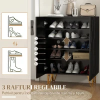 HOMCOM Dulap modern pentru pantofi, pentru 15-20 de perechi de pantofi, cu rafturi reglabile și închidere amortizată, negru(m-4)