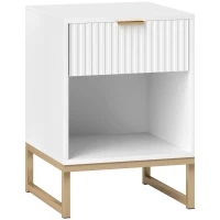 HOMCOM Nachttisch mit Schublade und Regal, Stauraum und Metallbeinen, für Schlafzimmer, Wohnzimmer, Weiß(m-12)
