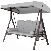 Outsunny 3 Seater Canopy Swing Chair, Outdoor Garden Swing Seat with Adjustable Canopy, Cushions and Cup Trays, Steel Frame, Light Grey(m-15)