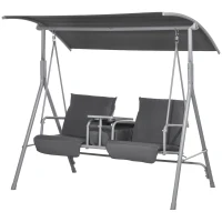 Outsunny Dondolo 2 Posti con Tavolino e Portabicchieri, in Metallo e Poliestere, 175x110x165 cm, Grigio(m-11)
