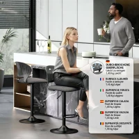 HOMCOM Set 2 Scaune de Bar Reglabile, Scaune de Bucătărie Înalte din Material Textil cu Efect de In cu Spătar, Suport pentru Picioare și Șezut Moale, Cadru Metalic, Scaune Rotative la 360°, Negru(m-9)