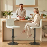 HOMCOM Set 2 Scaune de Bar Reglabile cu Suport pentru Picioare, din Piele PU și Oțel, 39,5x44x88-110 cm, Crem(m-10)