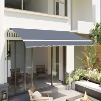 Outsunny Copertină Retractabilă pentru Exterior cu Manivelă, 360x250 cm, Gri(m-2)