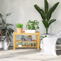 HOMCOM Panca Scarpiera Bassa in Bambù con 2 Ripiani a Doghe e Seduta, 70x28x45 cm, Naturale(m-10)
