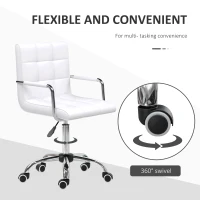 Vinsetto PU Leather Office Chair, Mid Back Swivel Computer Chair with Arm, Wheels, Adjustable Height, White(m-5)