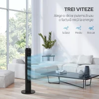 HOMCOM Ventilator turn 45W cu 4 moduri și 3 viteze, cu timer de 12h, din ABS, Ø31.5x96 cm, negru(m-4)