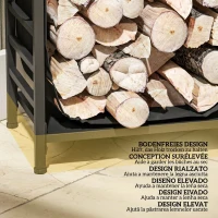 Outsunny Suport pentru Lemne pentru Interior și Exterior din Oțel cu Geantă de Transport din Material Oxford 600D, 49x34x44 cm, Negru(m-4)