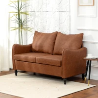 HOMCOM Faux Leather Marble-Effect Two-Seater Sofa - Brown(m-10)