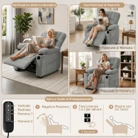 HOMCOM Poltrona Relax Elettrica Reclinabile 150° con Poggiapiedi, Seduta Ampia, Silenziosa, Velluto, Grigio(m-5)