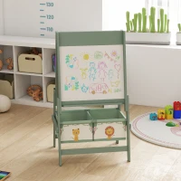 AIYAPLAY Tablă pentru Copii 3 în 1 cu Șevalet, Rolă de Hârtie și 2 Coșuri, din Lemn, 54x46x94 cm, Verde(m-7)