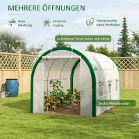 Outsunny Tunnel-Gewächshaus, Treibhaus, Reißverschlusstüren, Netzfenster, Metallrahmen, 3,5 x 2 x 2m, Weiß(m-4)