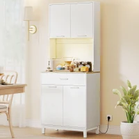HOMCOM Credenza Moderna con Luci LED, Prese Elettriche e USB, 2 Armadietti e Cassetto, 71x40x180 cm, Bianco(m-10)