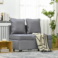 HOMCOM Schlafsessel, 2-Sitzer-Sessel mit Bettfunktion, klappbarer Polstersessel mit 2 Kissen, Bezug in Leinenoptik, Dunkelgrau(m-10)