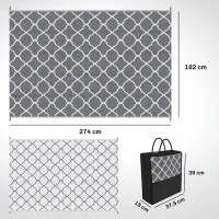 Outsunny Alfombra Exterior Reversible 182x274 cm de Plástico Impermeable para Terraza Patio Camping Playa Gris y Blanco(m-3)