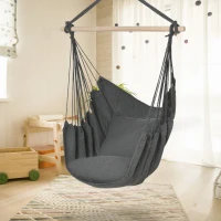 Outsunny Fauteuil suspendu extérieur chaise hamac avec 2 coussins, intérieur et extérieur, en tissu coton mélangé, gris foncé(m-10)