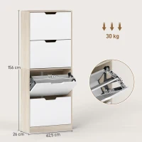 HOMCOM Scarpiera Salvaspazio Slim a 4 Cassetti per 20 Paia di Scarpe 62.5x26x156 cm, color Legno e Bianco(m-3)