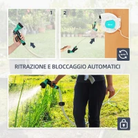 Outsunny Avvolgitubo da Giardino Retrattile con Tubo dell'Acqua 25+2 m e 7 Getti per Irrigazione, Verde e Grigio Chiaro(m-6)