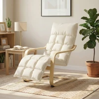 HOMCOM Modern Accent Chair, Leisure Lounge Chair Armchair with Footrest, Plush Cushion, Curved Legs and Arms, Cream White(m-14)