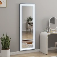HOMCOM Espejo de Pie Cuerpo Entero con Luces 165x60 cm de Pie o de Pared 3 Temperaturas de Color Ajustables Blanco y Negro(m-10)