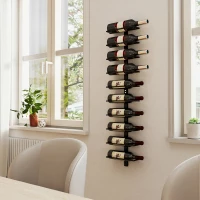 HOMCOM Suport de sticle de perete cu 10 rafturi din oțel, negru, pentru 10 sticle, 27x10x116 cm(m-7)