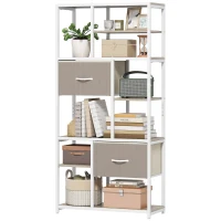 HOMCOM Étagère de rangement 6 niveaux, bibliothèque avec 2 tiroirs en tissu, 9 étagères ouvertes, 72,5 x 30 x 150 cm, blanc(m-12)
