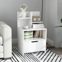 HOMCOM Mesa de Cabeceira de Madeira Moderna com Gaveta e Prateleiras de Armazenamento 45x35x73 cm Branco(m-2)