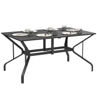 Outsunny Gartentisch Stahl 150x90 cm Wetterfest Balkontisch mit Schirmloch, Lamellen-Design für 6 Personen Schwarz(m-12)