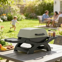 Outsunny barbecue elettrico 2300W, portatile da tavolo con ripiani laterali, colore nero.(m-9)