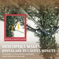 HOMCOM Brad de Crăciun Înalt 180 cm de Interior cu 620 Ramuri, Conuri și Boabe Roșii, Bază Metalică, Verde(m-6)