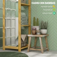 HOMCOM Etajeră de baie cu oglindă și 6 rafturi, dulap cu oglindă din bambus, 35x35x168cm, culoare lemn(m-5)