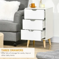 HOMCOM Set of 2 Bedside Tables, Modern Nightstand Side End Table with 3 Storage Drawers and Solid Pine Wood Legs for Bedroom Living Room Entryway, White(m-5)