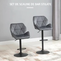 HOMCOM Set de 2 Scaune de Bar Sau Bucătărie cu Design Geometric, Gri(m-4)