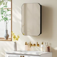 HOMCOM Spiegelschrank Bad, Badezimmerschrank mit Spiegel, Hängeschrank mit Verstellbarem Regal, 40 x 10 x 60 cm, Schwarz(m-9)