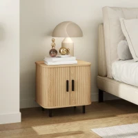 HOMCOM Mesita de Noche para Dormitorio con Puertas Correderas 2 Estantes y Patas de Acero Estilo Escandinavo 48x40x48 cm Roble(m-10)
