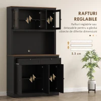 HOMCOM Dulap Înalt de Bucătărie cu 4 Dulapuri, 2 Sertare și Blat Central, 100x40x180 cm, Negru(m-5)