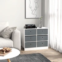 HOMCOM Chests of Drawer, Fabric Dresser Storage Cabinet with 6 Drawers for Bedroom, Living Room and Hallway, White and Grey(m-2)