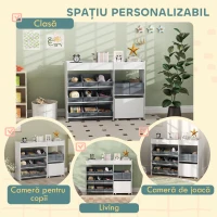 AIYAPLAY Mobilă Portajucării pentru Copii cu 11 Coșuri din Material Textil, Dulap și Rafturi, 105x30x80 cm, Alb(m-6)