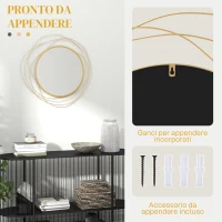 HOMCOM Specchio Moderno e Rotondo Decorativo a Muro con Ganci, in Vetro e Metallo, Ø65x1 cm, Oro(m-5)