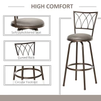 HOMCOM Set of 2 Bar Chairs Swivel Armless Upholstered Metal Frame Barstools with Backrest & Footrest, Bronze(m-18)