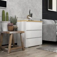 HOMCOM Comodă cu 3 Sertare din PAL Alb pentru Dormitor, Birou și Living, 70Lx37x75cm(m-11)