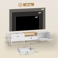 HOMCOM Meuble TV, meuble télé pour téléviseur jusqu'à 90 pouces avec 2 portes rabattables, tiroir, 200 x 35 x 45 cm, blanc(m-3)