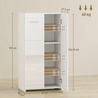 HOMCOM Meuble à chaussures 10 paires, armoire à chaussures à haute brillance 5 niveaux, étagères réglables, 55x36x108cm, blanc(m-3)