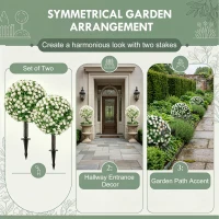 HOMCOM Artificial Rose Topiary UV Resistant, 2-Pack Fake Plants, 55 cm, White(m-5)