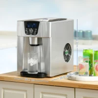 HOMCOM Ice Maker Machine and Water Dispenser, Counter Top Ice Cube Maker for Home with 3L Tank, Adjustable Cube Size, 9 Ice Cubes per 6-10 Minutes, No Plumbing Required, Silver(m-3)