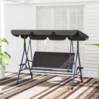 Outsunny Balansoar de Grădină 3 Locuri din Ratan PE cu Acoperiș Reglabil și Suporturi pentru Pahare, Balansoar de Exterior cu Cadru din Oțel, Capacitate 320 kg, 204x112x150 cm, Gri(m-9)