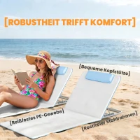 Outsunny Strandliege Sonnenliege Gartenliege, klappbar, verstellbare Rücklehne, Seitentasche, 48 cm x 134 cm x 33-43 cm, Beige(m-6)