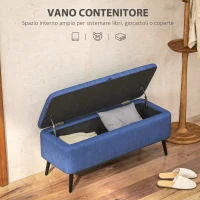 HOMCOM Panca Contenitore Pouf Poggiapiedi Imbottito, 102x40x44 cm, Blu Scuro(m-3)