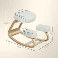 Vinsetto Kniestuhl, ergonomischer Sitzhocker, Polsterhocker für gesunde Sitzhaltung, Birkenholz, 120 kg belastbar, Cremeweiß(m-3)