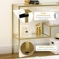 HOMCOM Consolle da Ingresso a 3 Ripiani in Acciaio e Vetro Temperato, 100x32x76 cm, Oro(m-6)